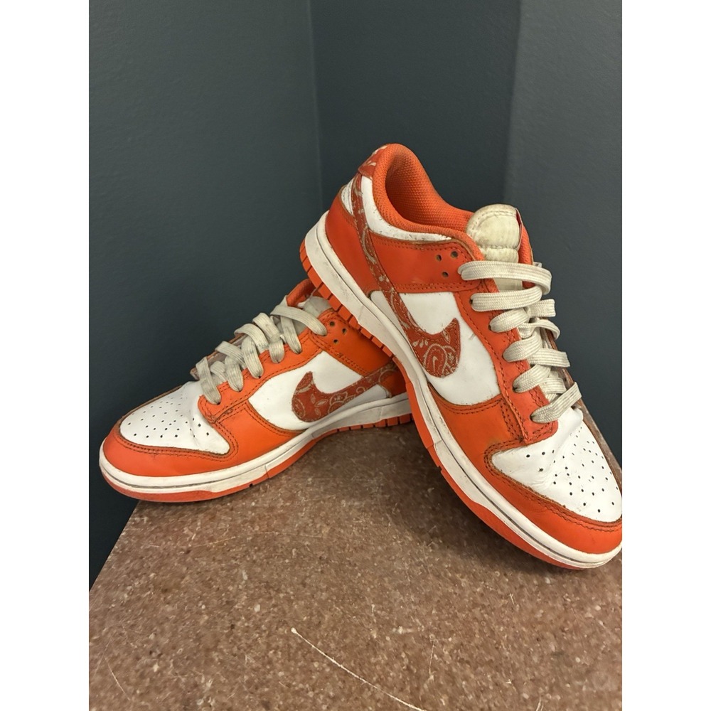 Nike Dunk Low Essential Orange Paisley White Sneakers Size 7